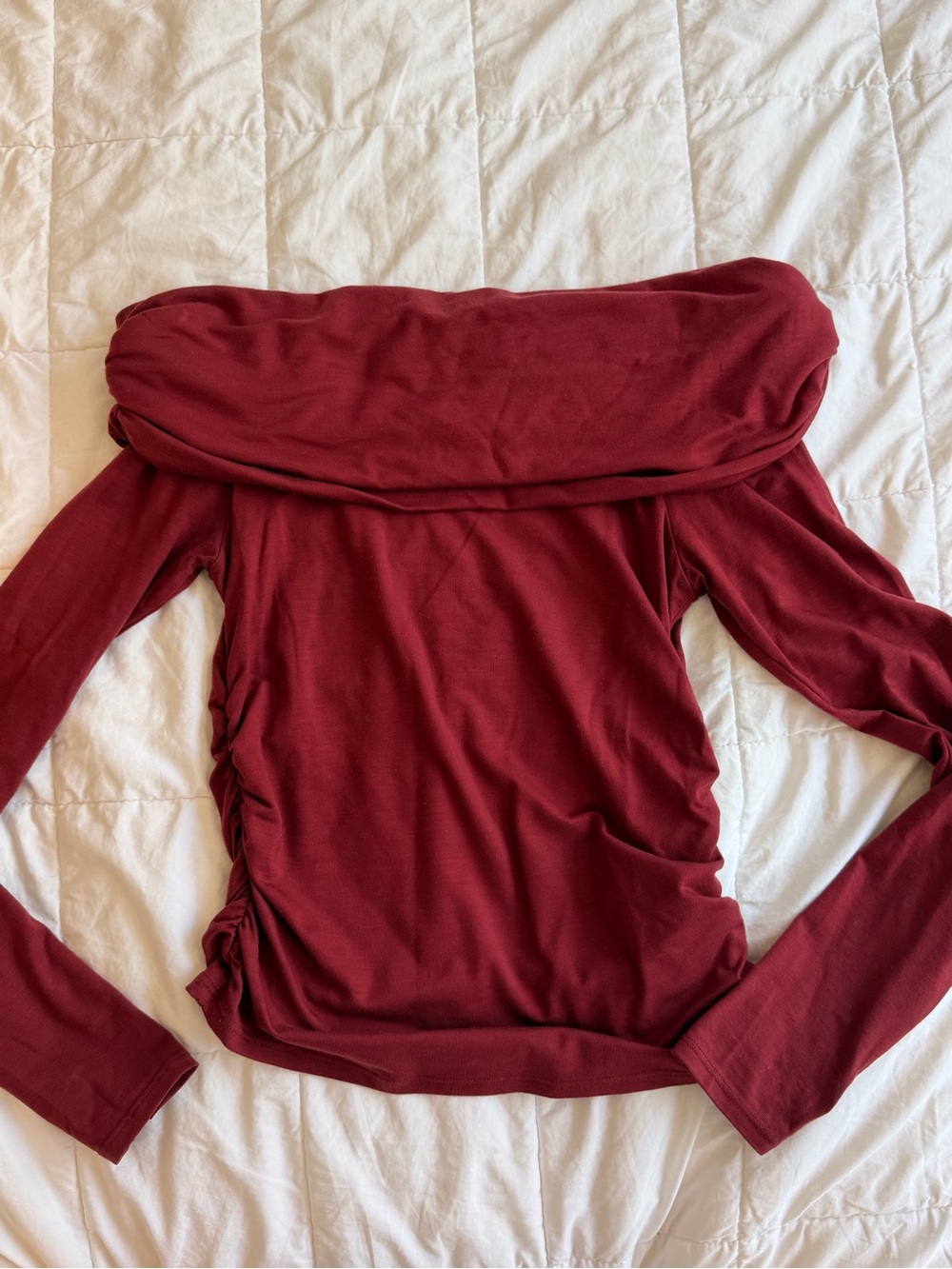 Reformation Florentina Off-Shoulder Top in Wine Red